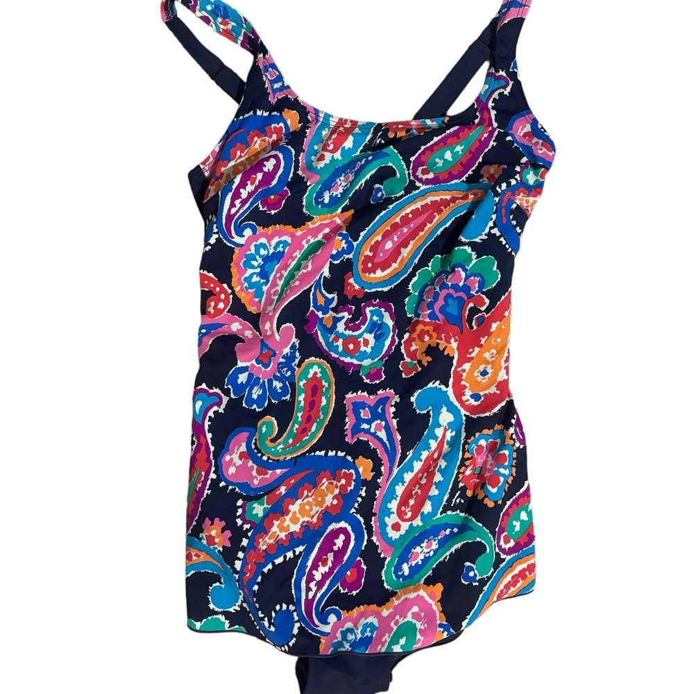 GABAR SWIM Paisley Bright Colorful One Piece‎ Swimsuit Sz 14 Chlorine Resistant